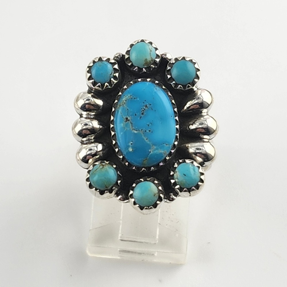 Sterling Silver 925 Kingman Turquoise Statement Ring Adjustable
